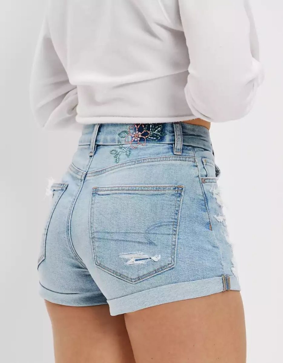 Shorts American Eagle AE Stretch Curvy Denim Mom Lavage Clair Femme | LDS-54703946